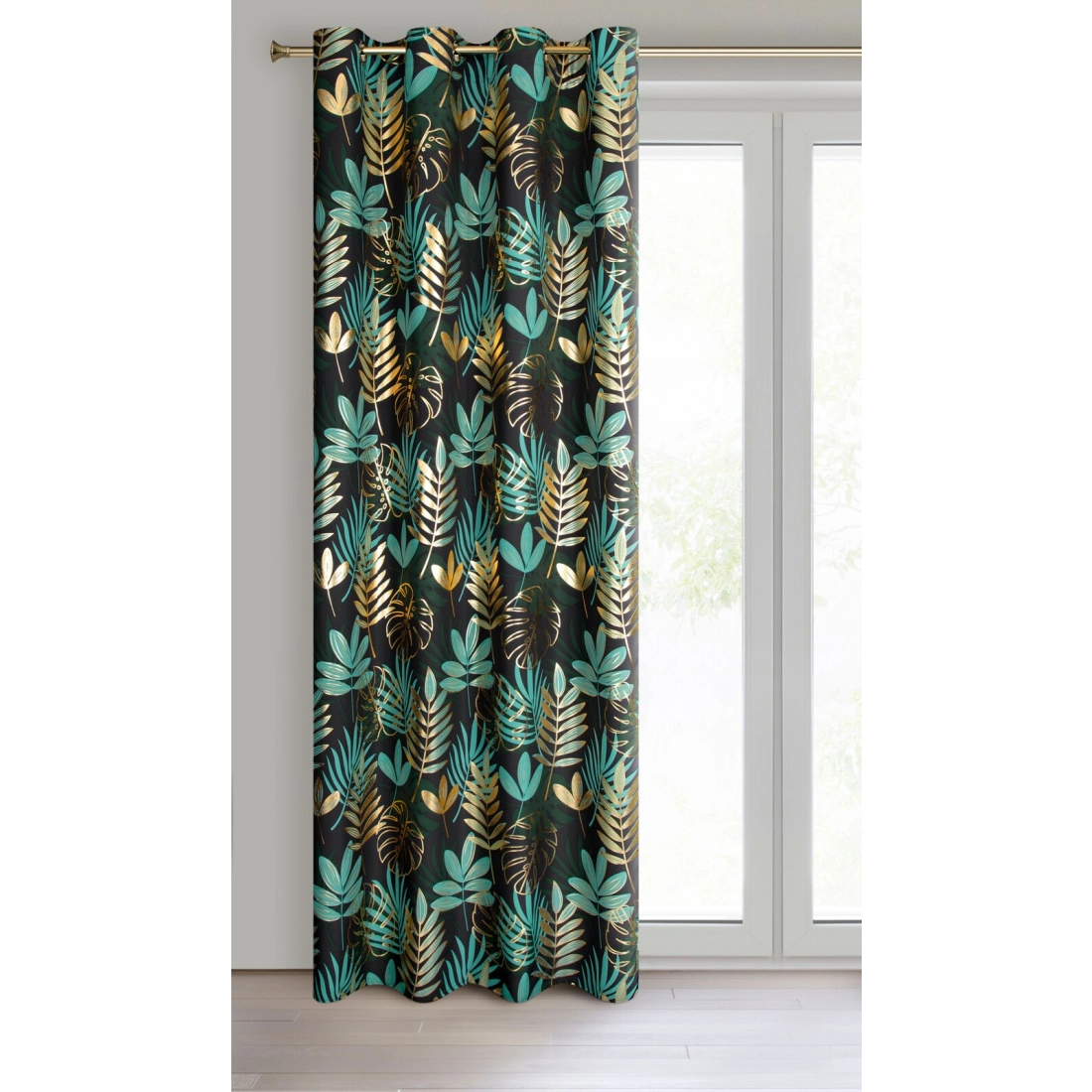 Záves 140x250 cm polyester čierno-zelený na kovové krúžky MALTA