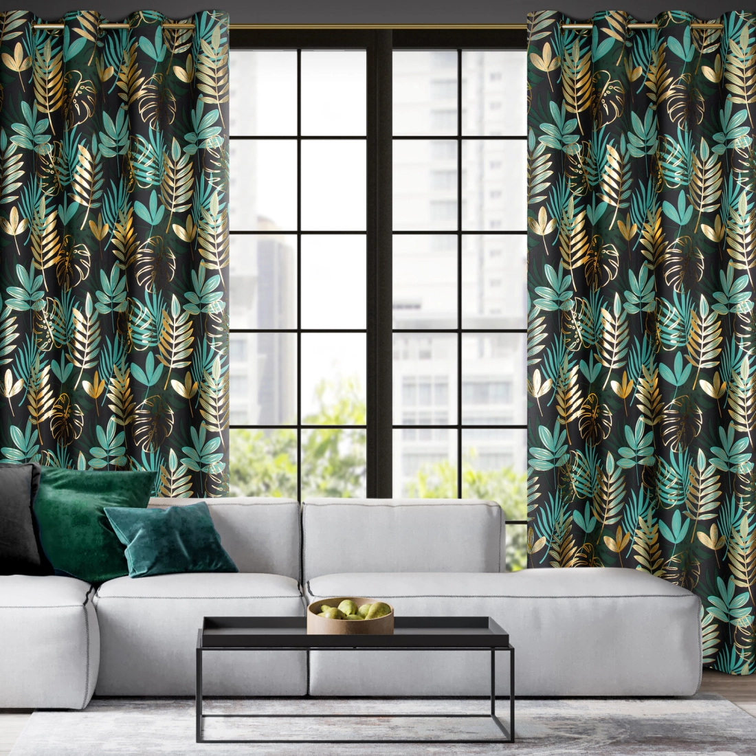 Záves 140x250 cm polyester čierno-zelený na kovové krúžky MALTA