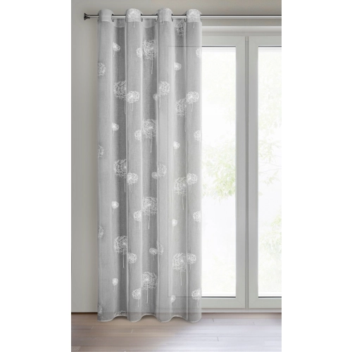 Záves 140x250 cm polyester sivobiely s motívom púpav na kovové krúžky SABINE