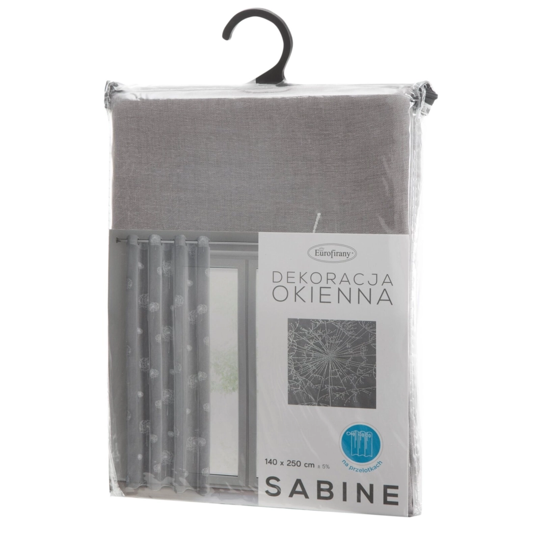 Záves 140x250 cm polyester sivobiely s motívom púpav na kovové krúžky SABINE