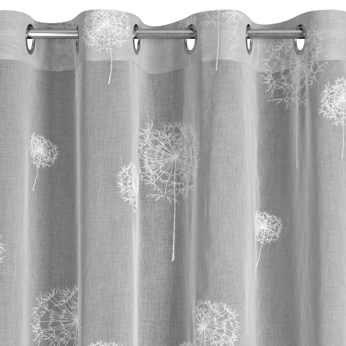 Záves 140x250 cm polyester sivobiely s motívom púpav na kovové krúžky SABINE