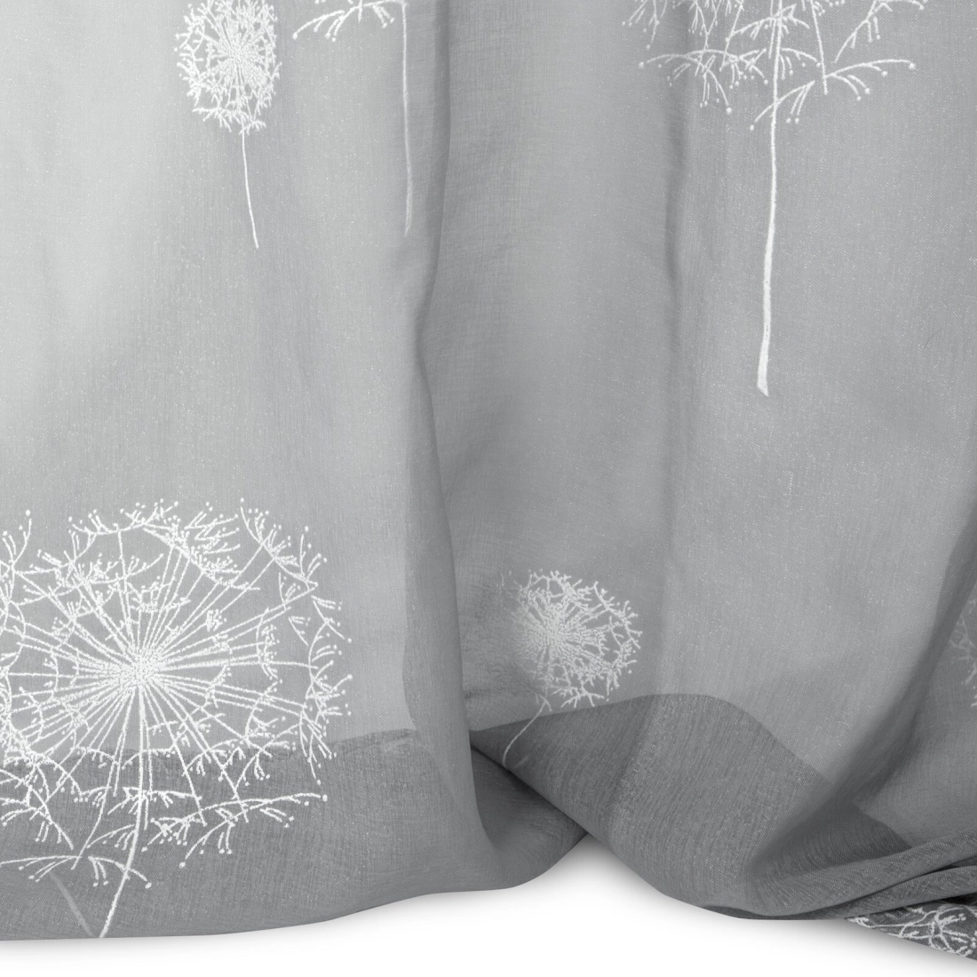 Záves 140x250 cm polyester sivobiely s motívom púpav na kovové krúžky SABINE