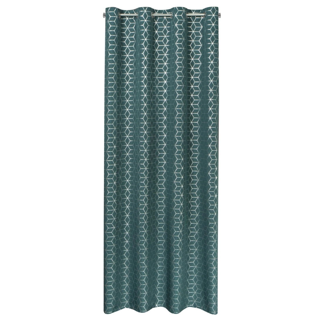 Závěs 140 × 250 cm polyester tmavě tyrkysový/stříbrný na kovových kroužcích CUBE