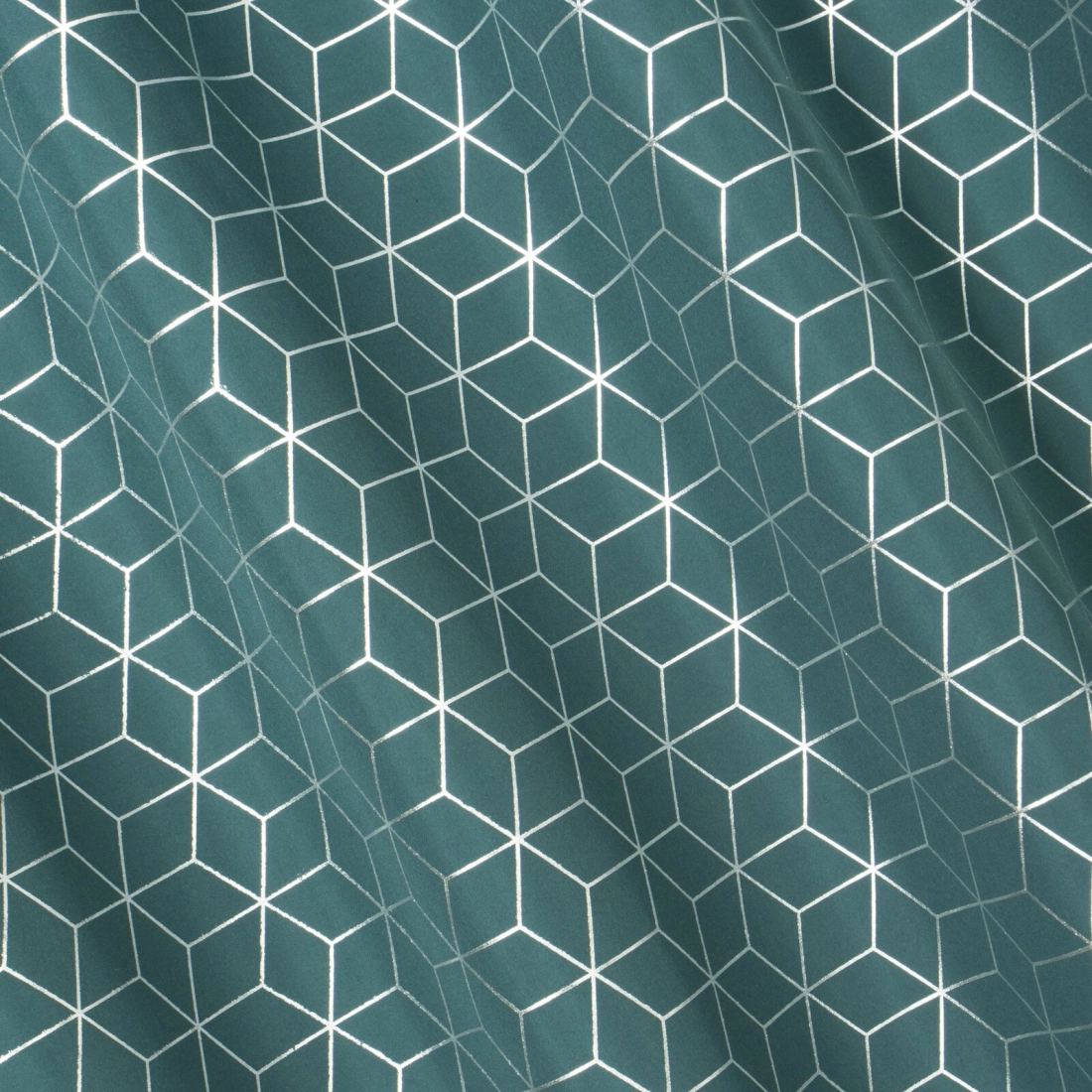 Závěs 140 × 250 cm polyester tmavě tyrkysový/stříbrný na kovových kroužcích CUBE