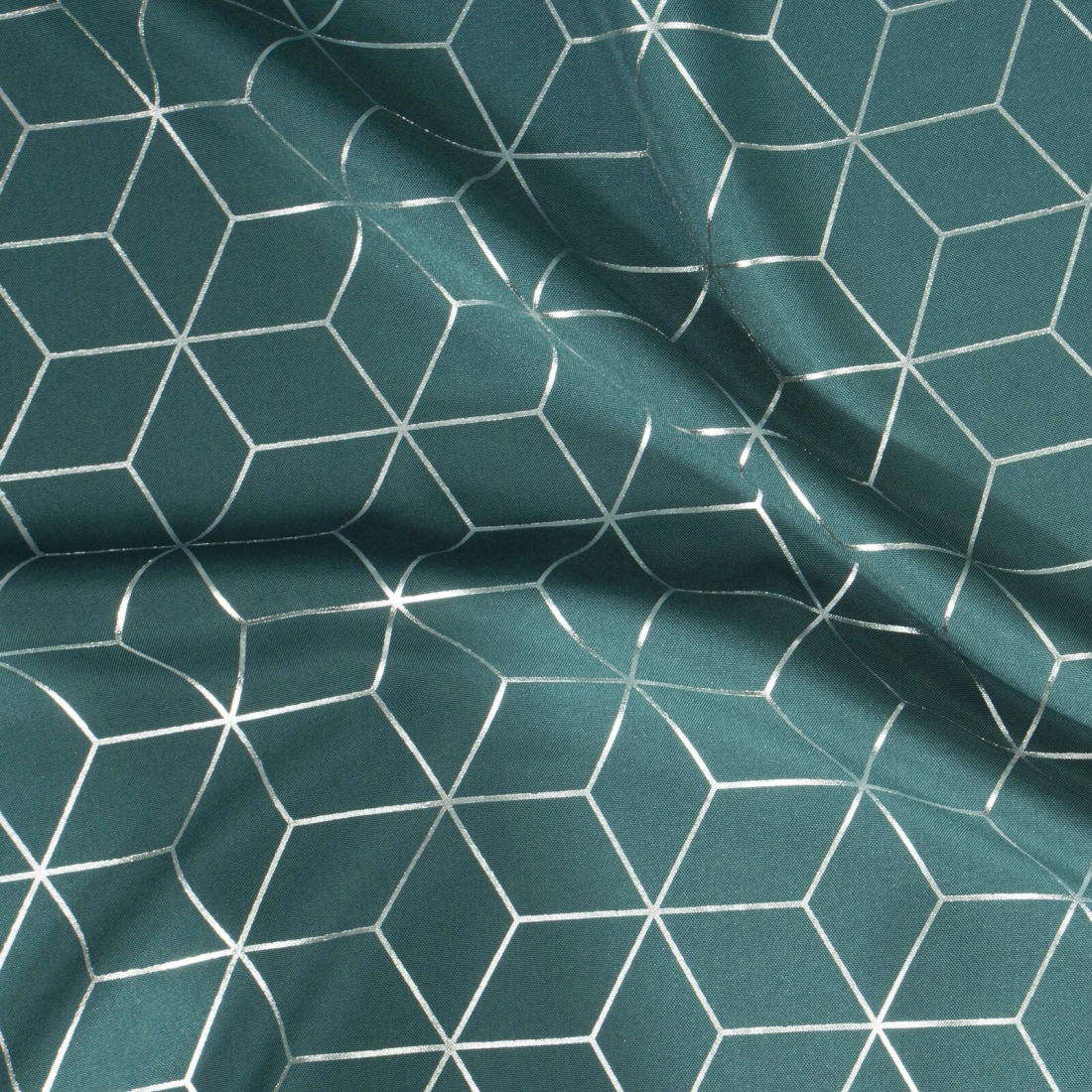 Závěs 140 × 250 cm polyester tmavě tyrkysový/stříbrný na kovových kroužcích CUBE