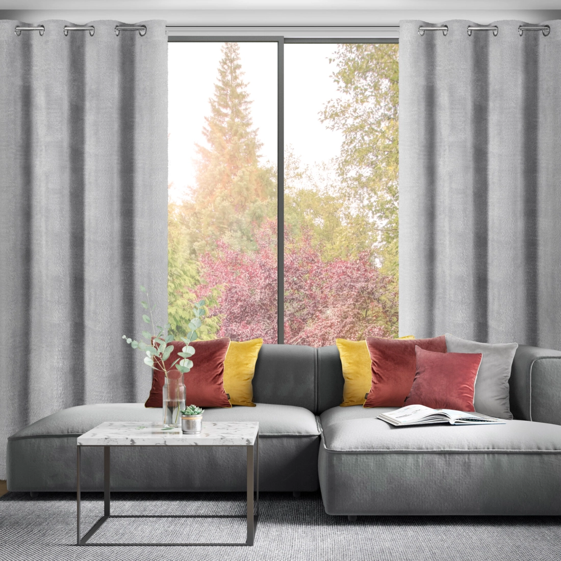 Záves 140x250 cm polyesterový strieborný na kovové krúžky AGIS