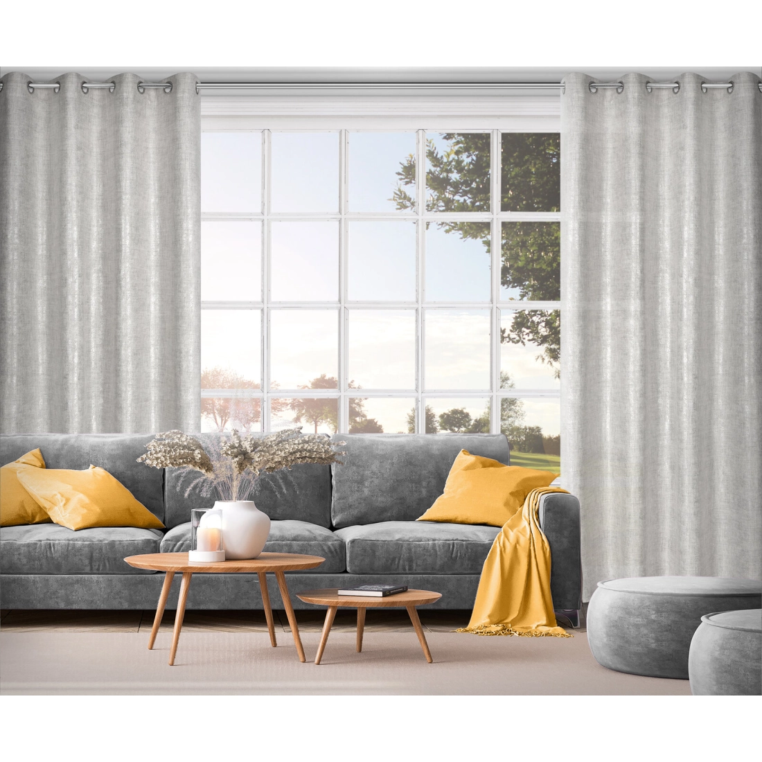 Záves 140x250 cm polyesterový strieborný na kovové krúžky BLANKA