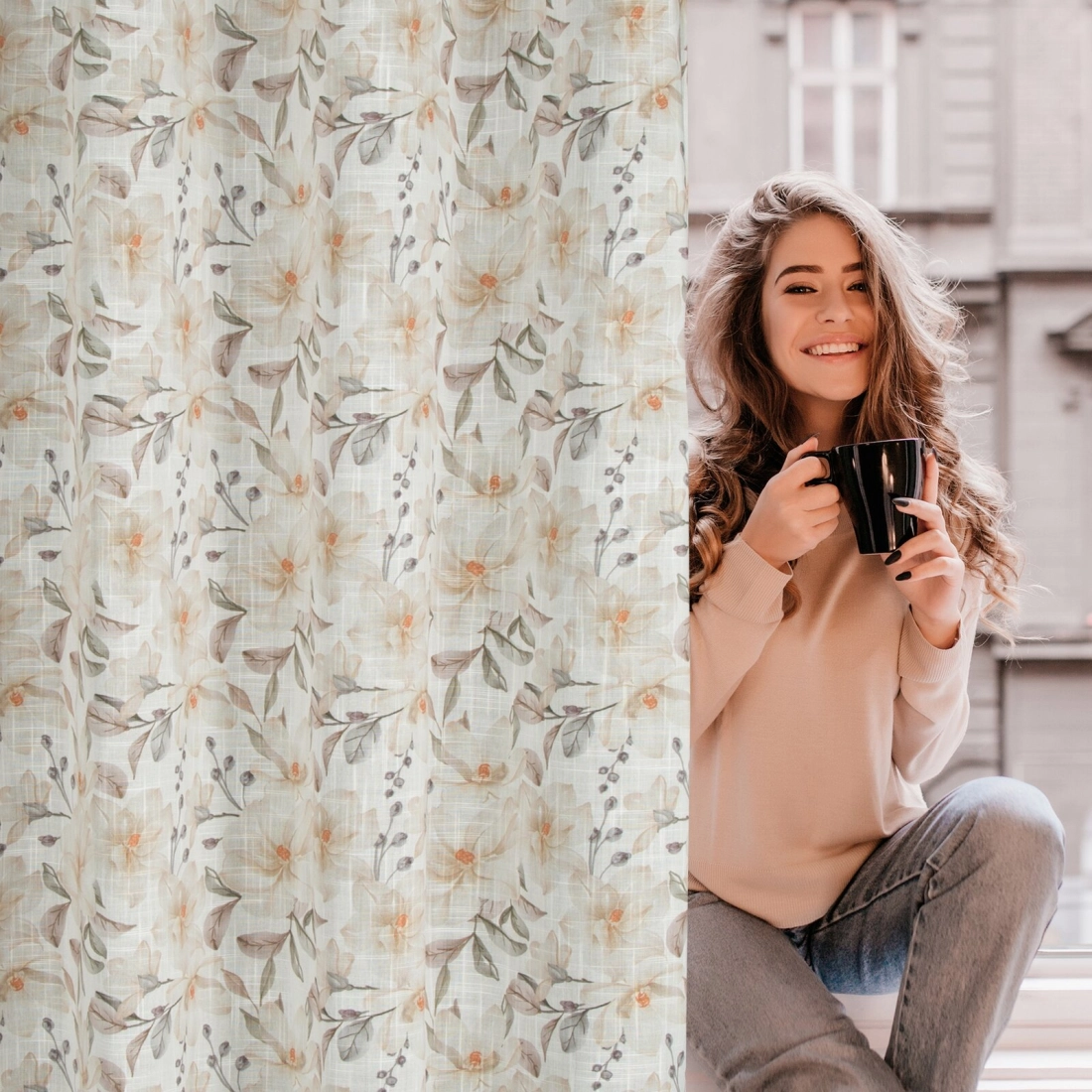 Záves 140x250 cm prírodný béžový na kovové krúžky AMARA