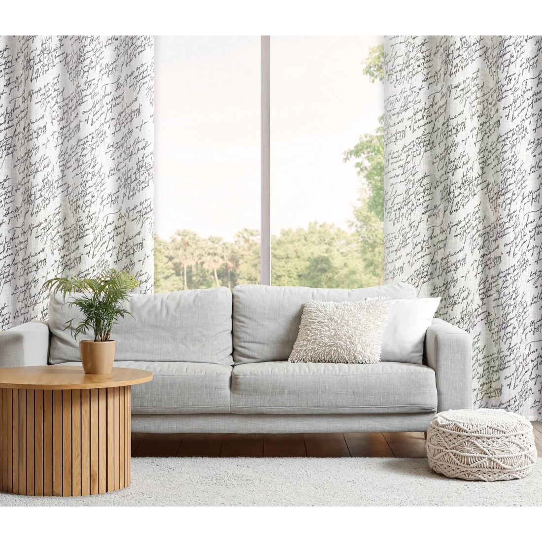 Záves 140x250 cm prírodný čierny na kovové krúžky EDITH