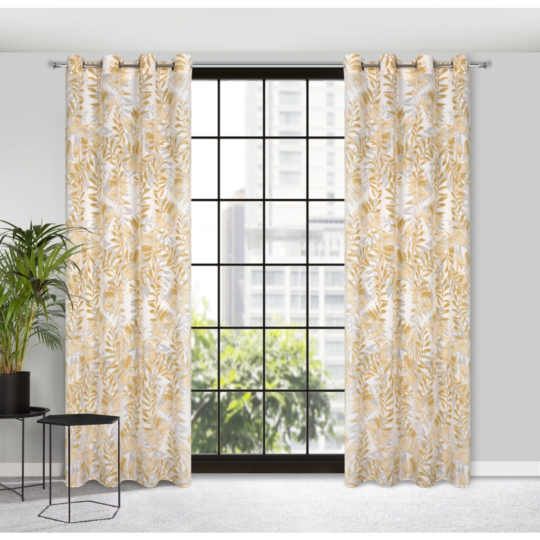 Záves 140x250 cm prírodný horčicové listy na kovové krúžky HARIET