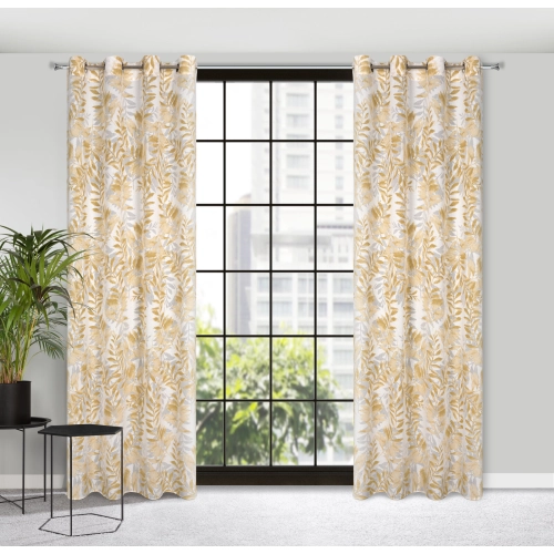 Záves 140x250 cm prírodný horčicové listy na kovové krúžky HARIET