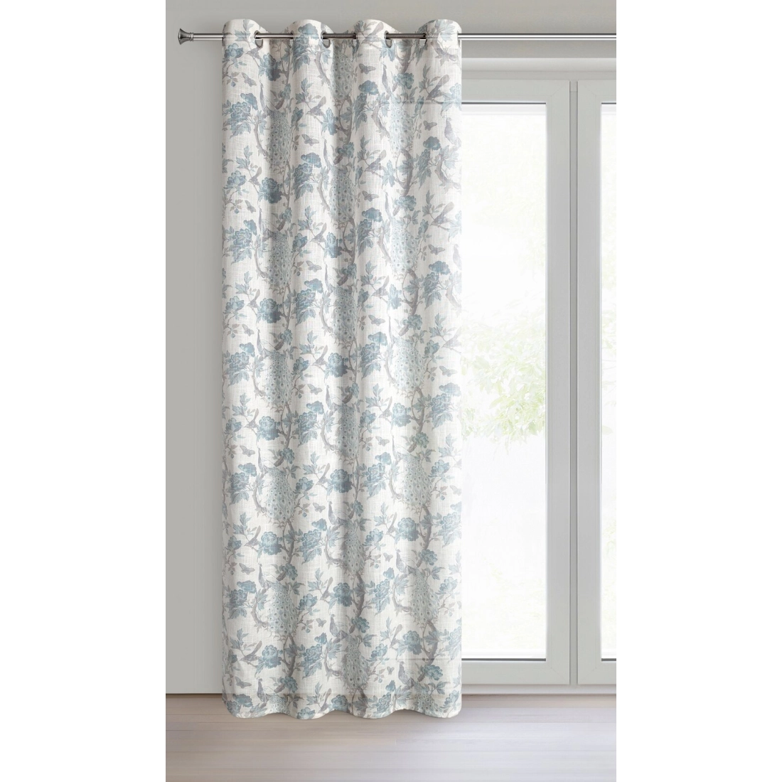 Záves 140x250 cm prírodný modrý na kovové krúžky EMERA