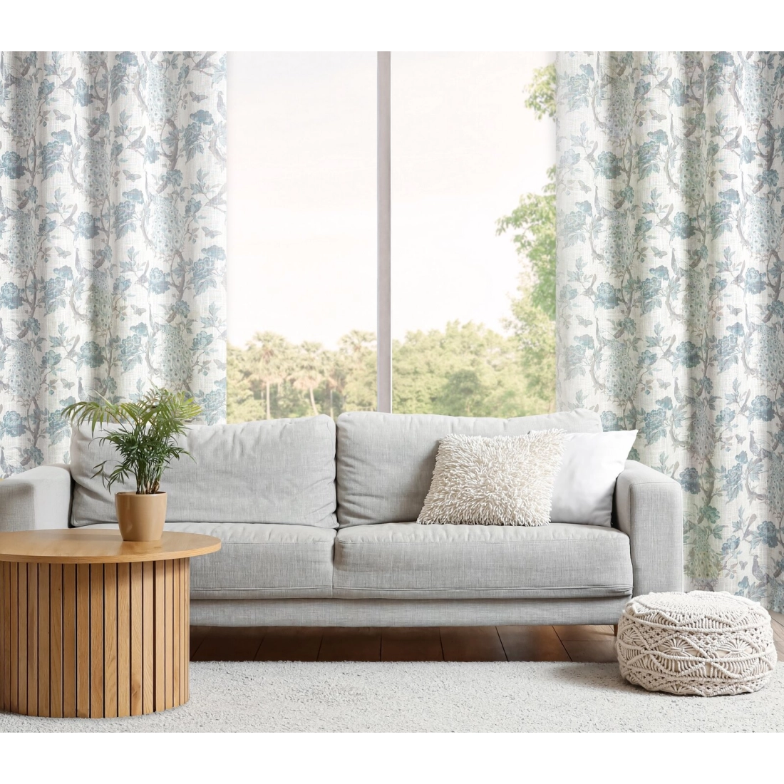 Záves 140x250 cm prírodný modrý na kovové krúžky EMERA