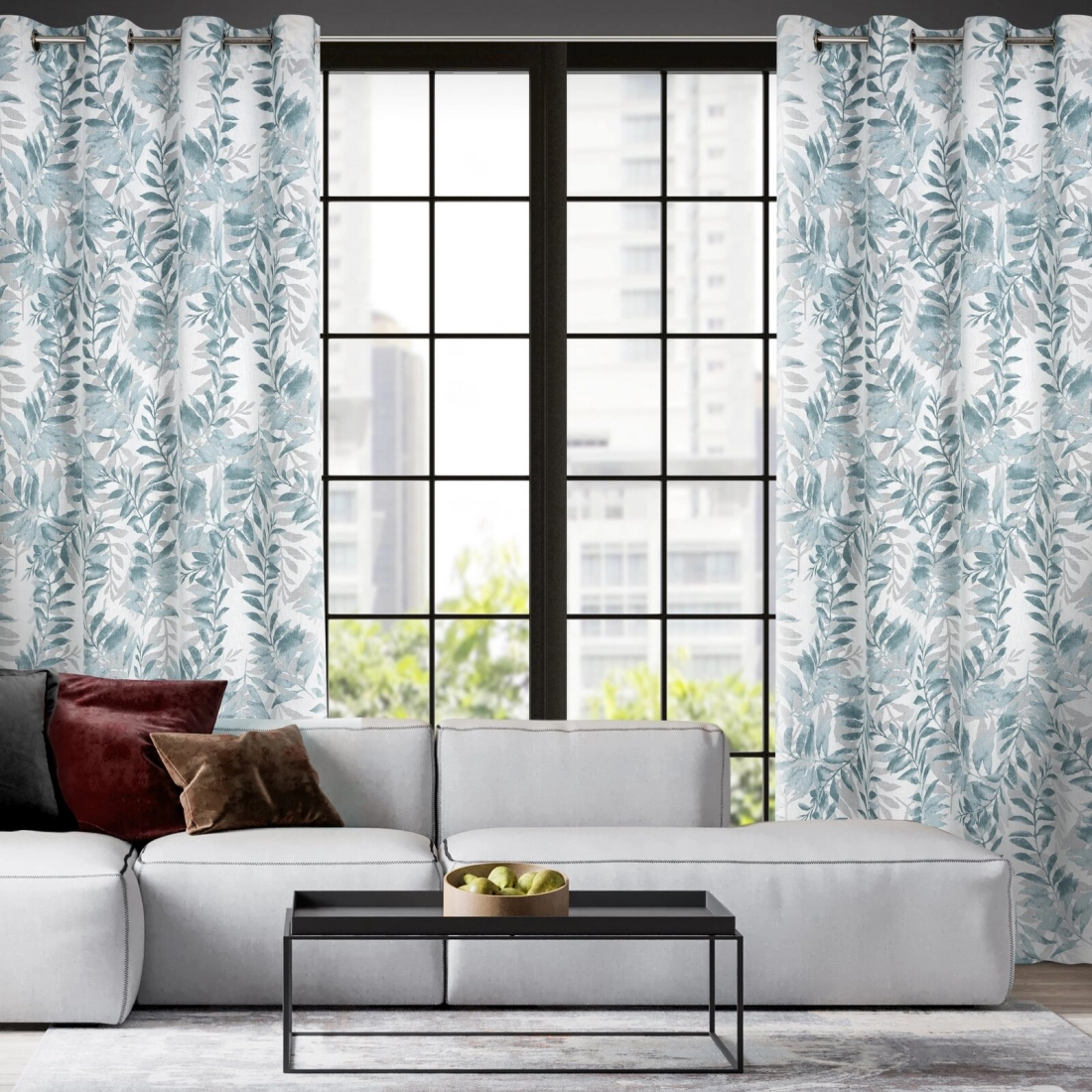 Záves 140x250 cm prírodný modrý na kovové krúžky HARIET