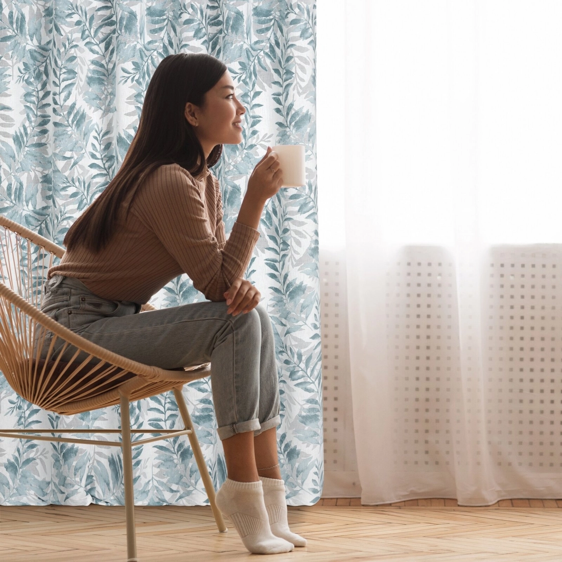 Záves 140x250 cm prírodný modrý na kovové krúžky HARIET