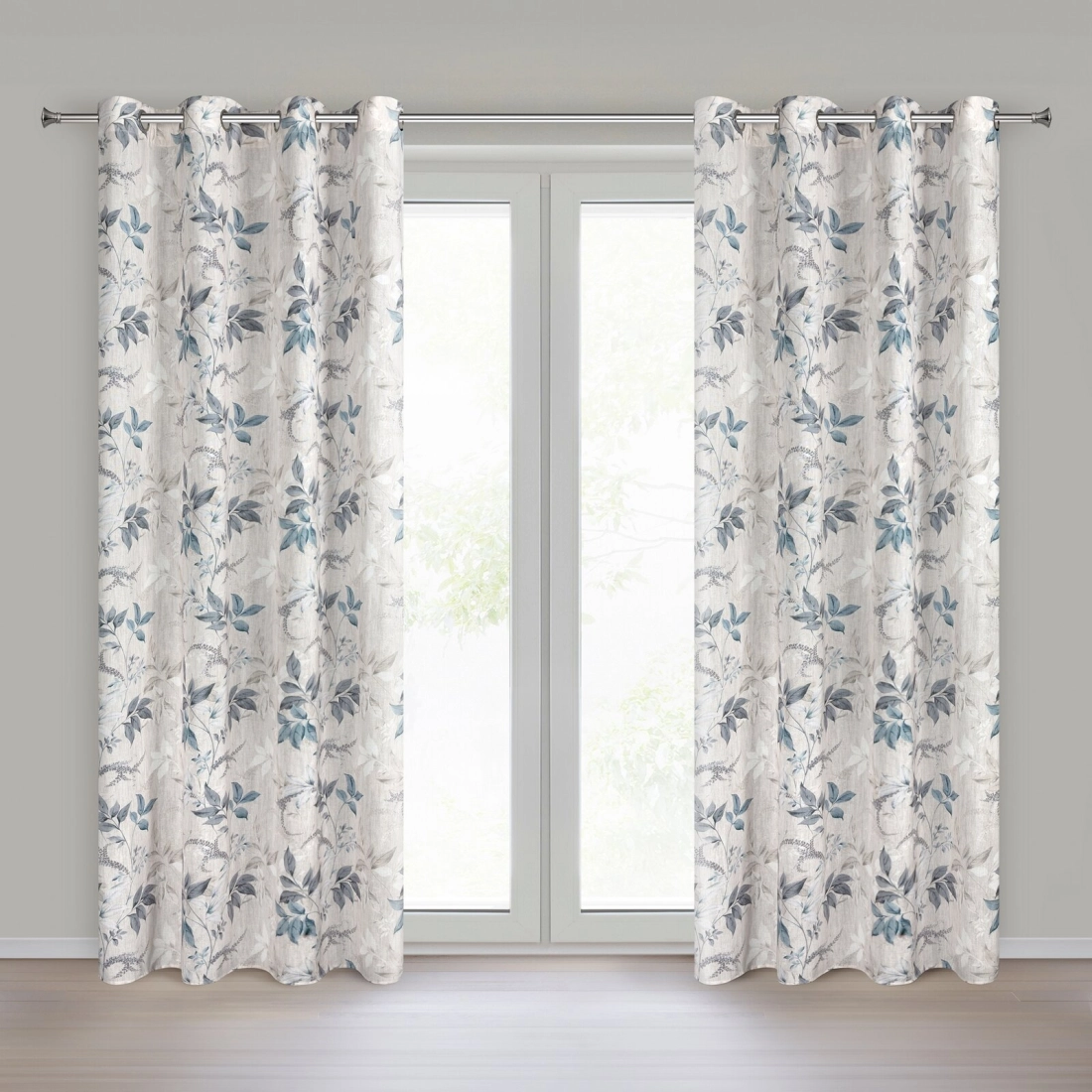 Záves 140x250 cm prírodný modrý na kovové krúžky NICOLA