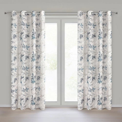 Záves 140x250 cm prírodný modrý na kovové krúžky NICOLA