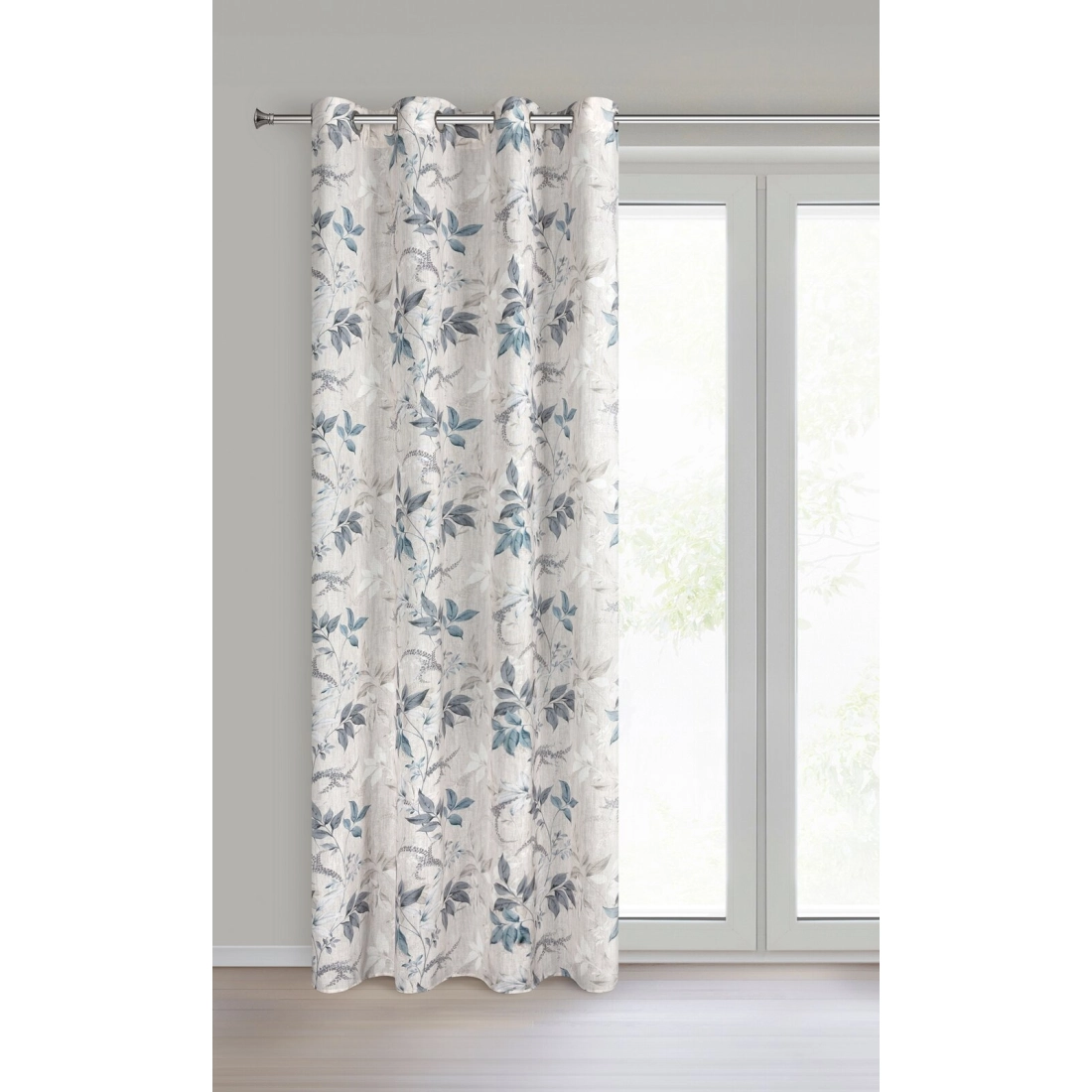 Záves 140x250 cm prírodný modrý na kovové krúžky NICOLA