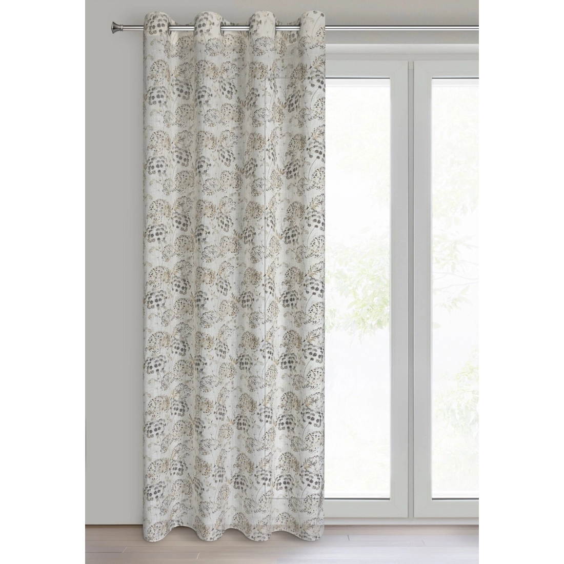 Záves 140x250 cm s ľanom prírodný hnedý na kovové krúžky MIRA