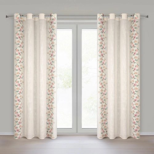 Záves 140x250 cm s ľanom prírodný ružový na kovové krúžky VANESA