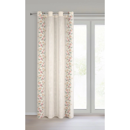 Záves 140x250 cm s ľanom prírodný ružový na kovové krúžky VANESA