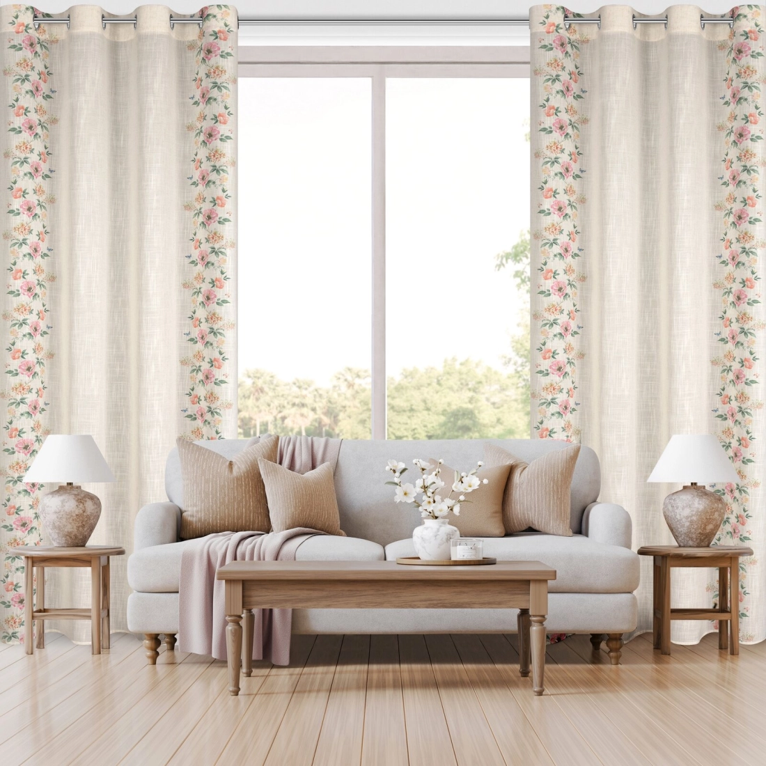 Závěs 140x250 cm s lnem přírodní růžový na kovové kroužky VANESA