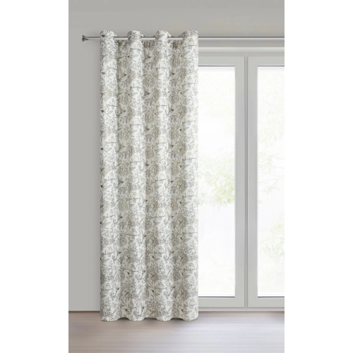 Záves 140x250 cm s ľanom prírodný s botanickým vzorom na kovové krúžky LUCINA 2