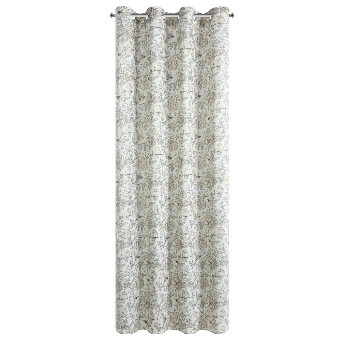 Záves 140x250 cm s ľanom prírodný s botanickým vzorom na kovové krúžky LUCINA 2