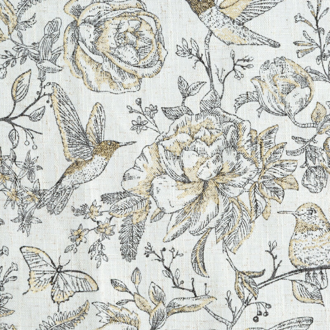 Záves 140x250 cm s ľanom prírodný s botanickým vzorom na kovové krúžky LUCINA 2