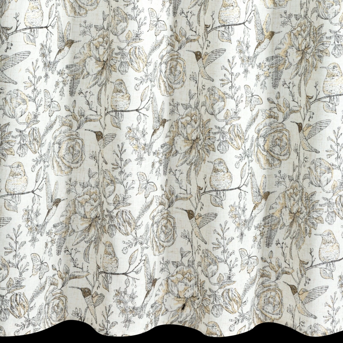 Záves 140x250 cm s ľanom prírodný s botanickým vzorom na kovové krúžky LUCINA 2