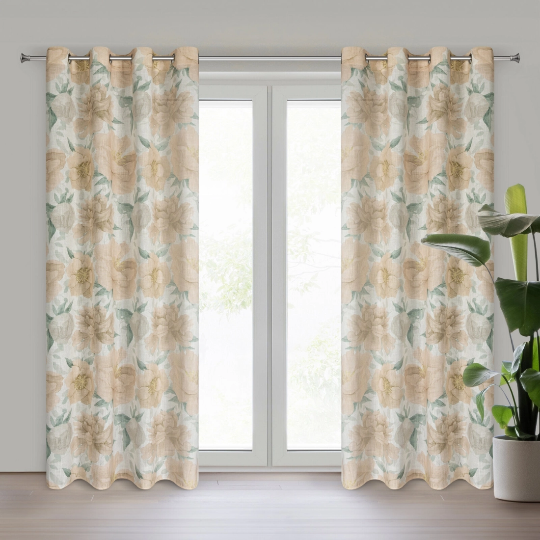 Záves 140x250 cm s ľanom prírodný svetlooranžový na kovové krúžky KARLA