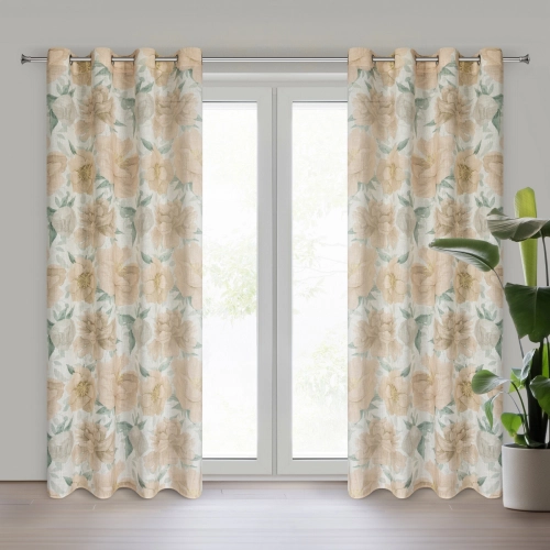 Záves 140x250 cm s ľanom prírodný svetlooranžový na kovové krúžky KARLA