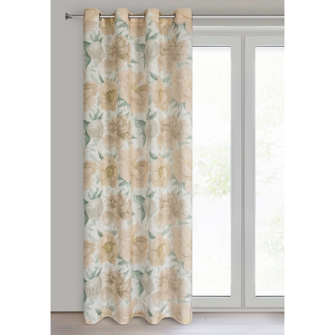 Záves 140x250 cm s ľanom prírodný svetlooranžový na kovové krúžky KARLA