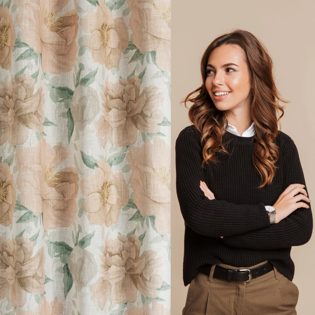 Záves 140x250 cm s ľanom prírodný svetlooranžový na kovové krúžky KARLA