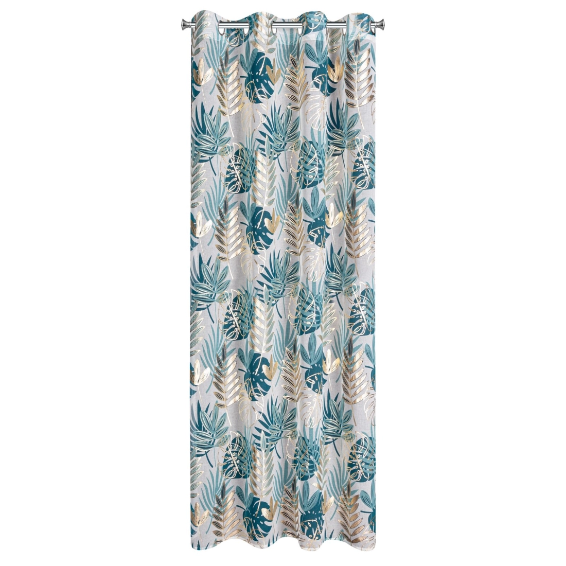 Záves 140x250 cm s motívom tyrkysovo zlatých listov na kovové krúžky KERI
