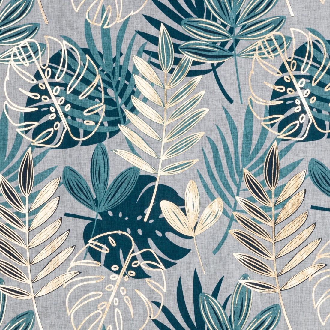 Záves 140x250 cm s motívom tyrkysovo zlatých listov na kovové krúžky KERI