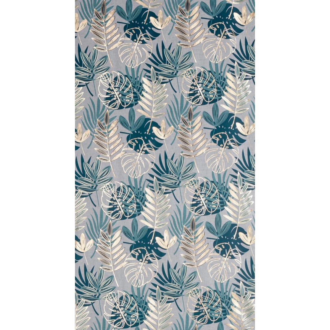 Záves 140x250 cm s motívom tyrkysovo zlatých listov na kovové krúžky KERI