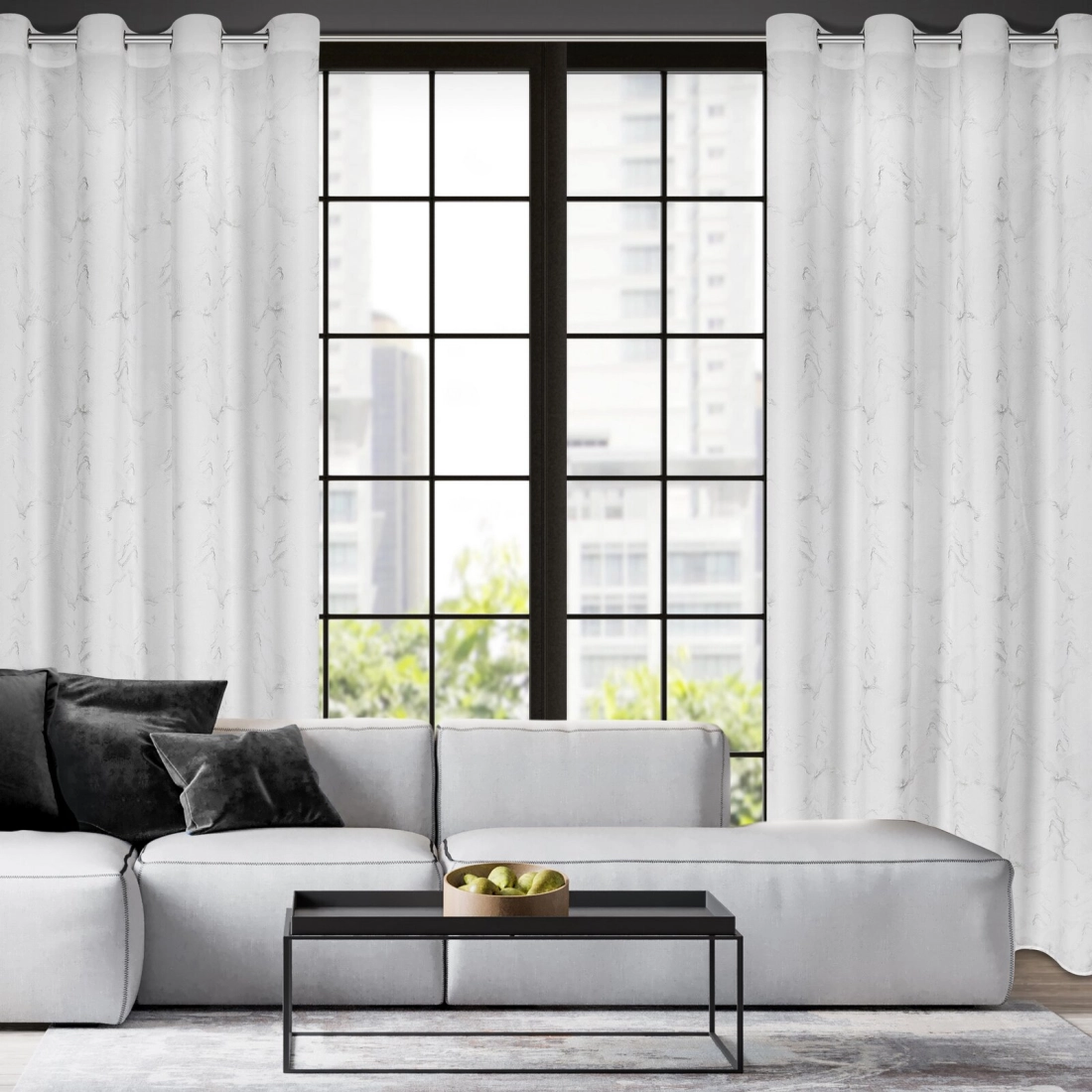 Závěs 140x250 cm šifonový bílý stříbřitý na kovové kroužky EMILI