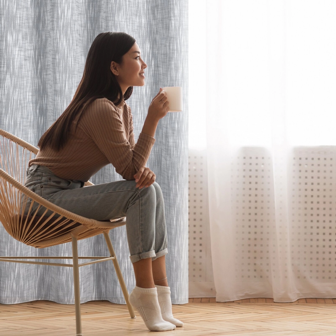 Závěs 140 x 250 cm šedý na kovové kroužky ANIKA