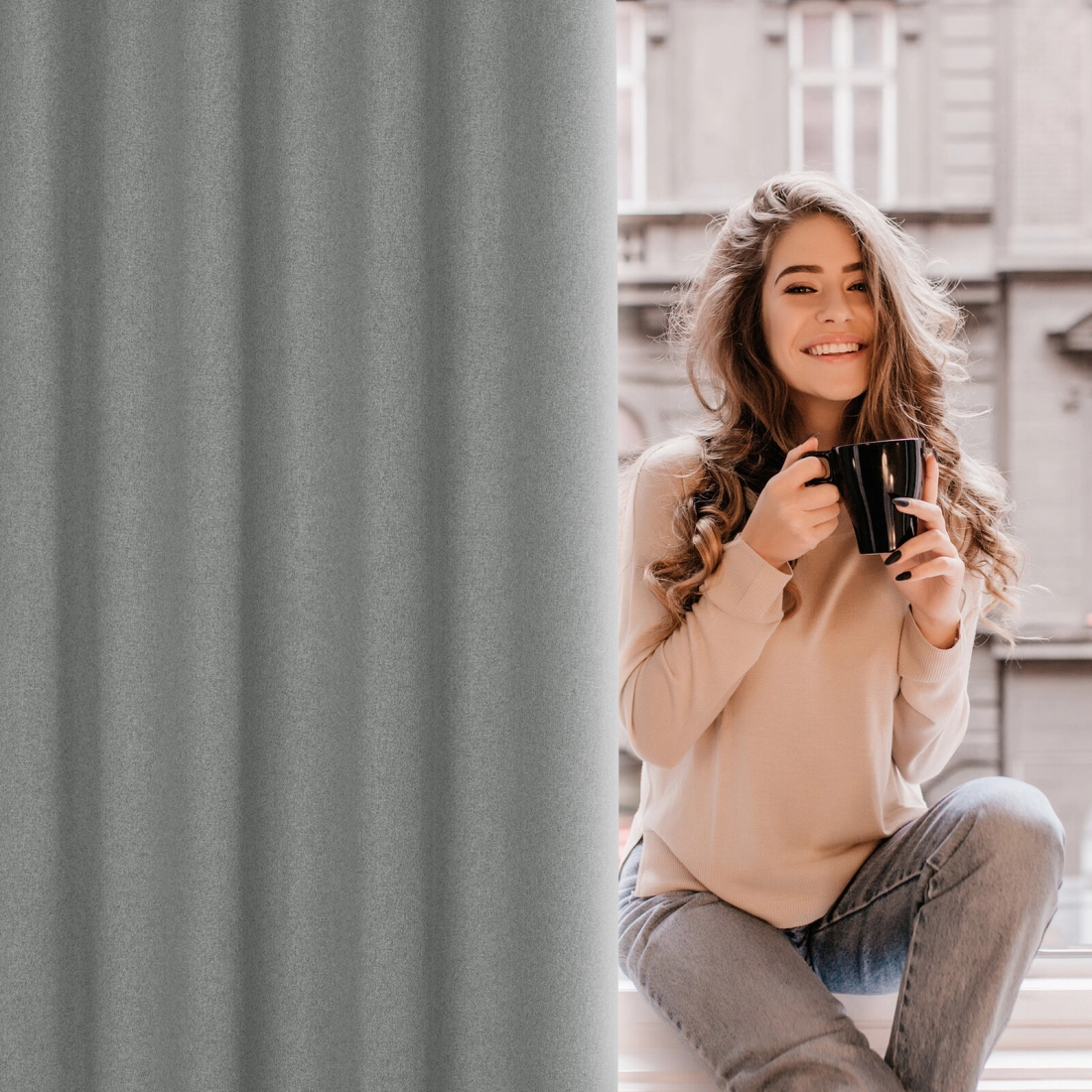 Záves 140x250 cm sivý na kovové krúžky LIDIA