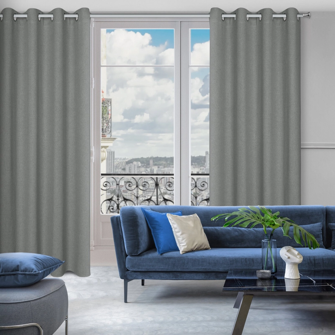 Záves 140x250 cm sivý na kovové krúžky LIDIA