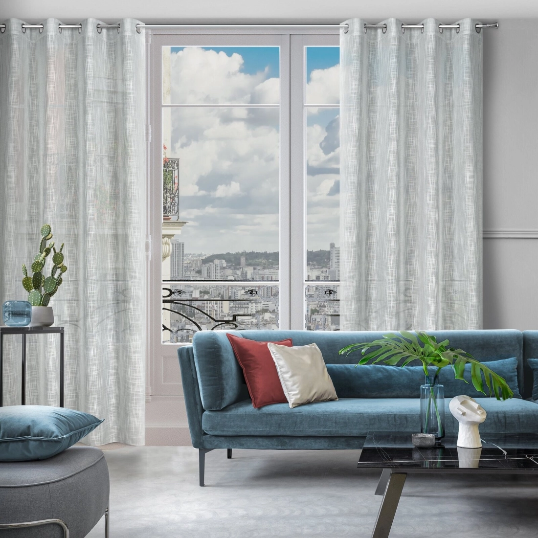 Závěs 140 x 250 cm šedý na kovových kroužcích LIREN