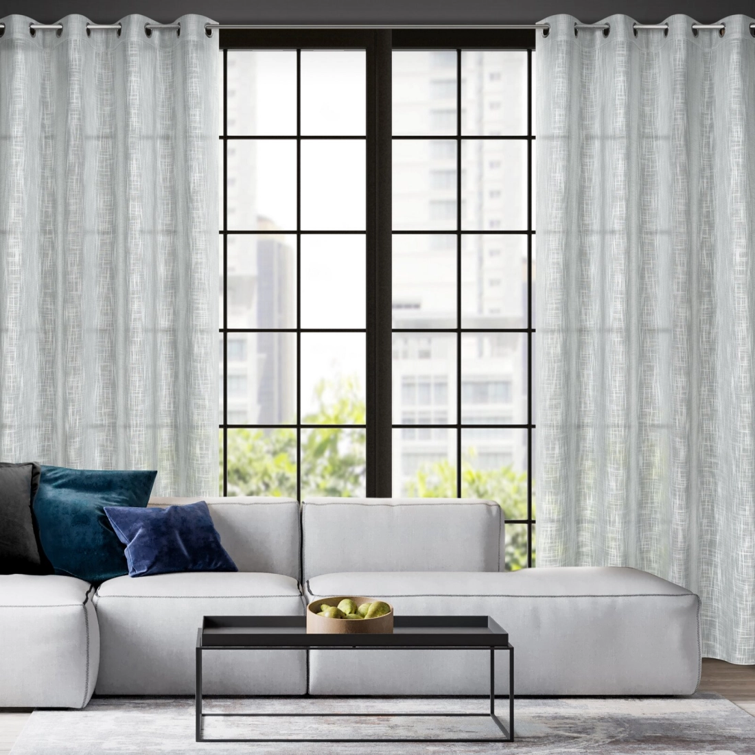 Závěs 140 x 250 cm šedý na kovových kroužcích LIREN