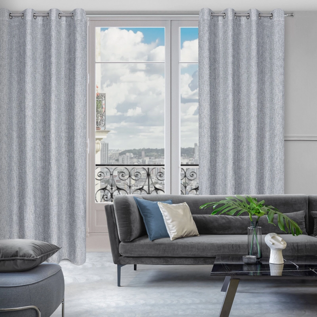 Závěs 140 x 250 cm šedý na kovových kroužcích MEGAN