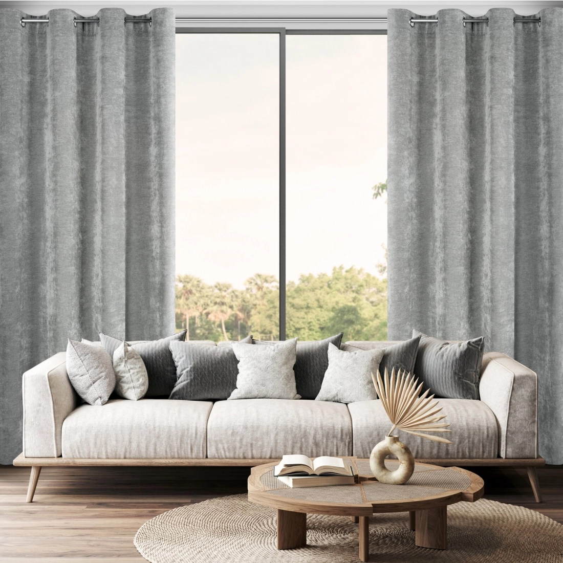 Záves 140x250 cm sivý s chenilovou štruktúrou na kovové krúžky NILO