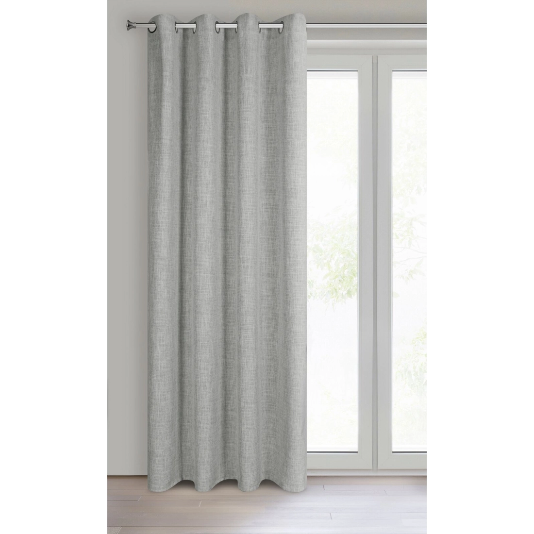 Záves 140x250 cm sivý s ľanovou väzbou na kovové krúžky ROMA