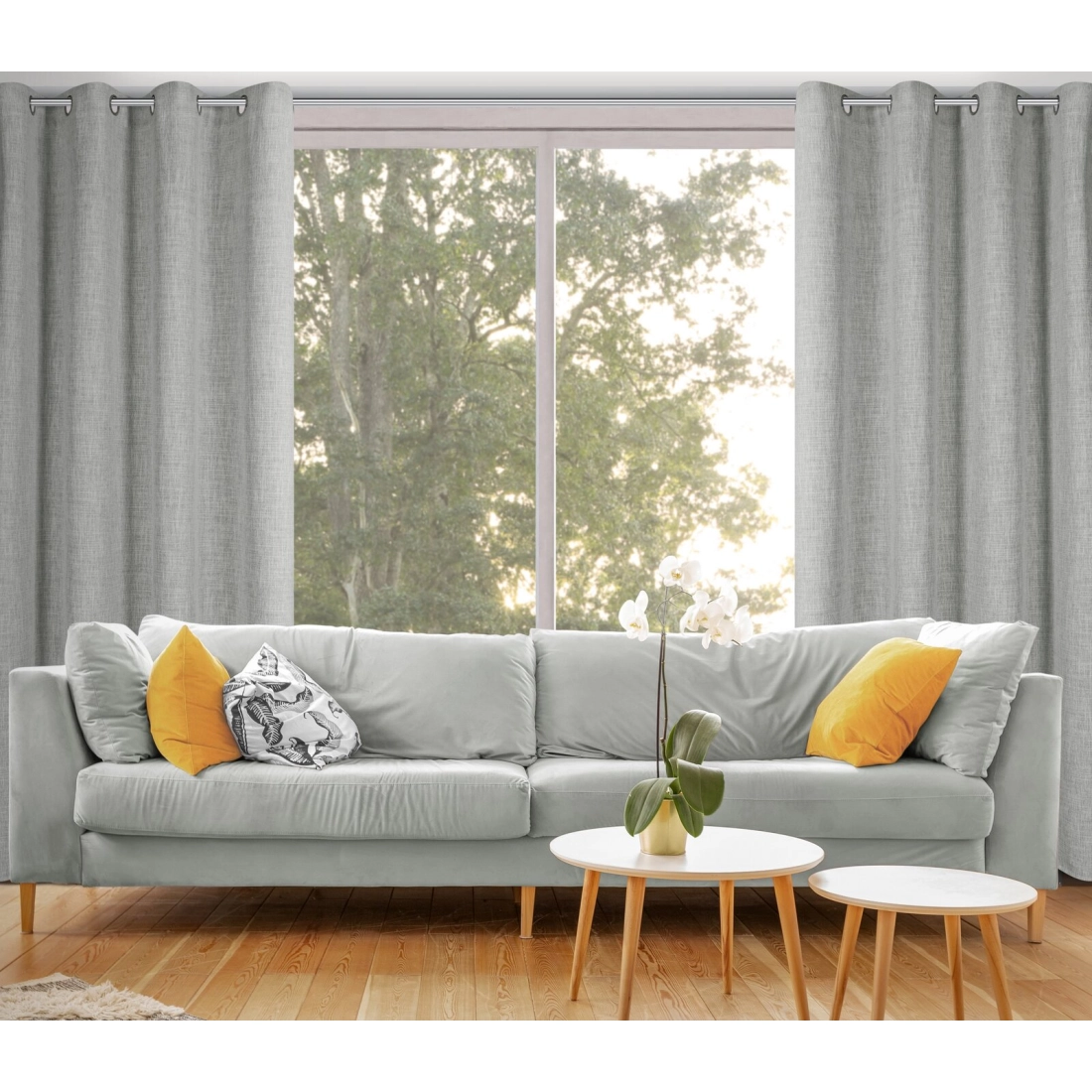 Záves 140x250 cm sivý s ľanovou väzbou na kovové krúžky ROMA