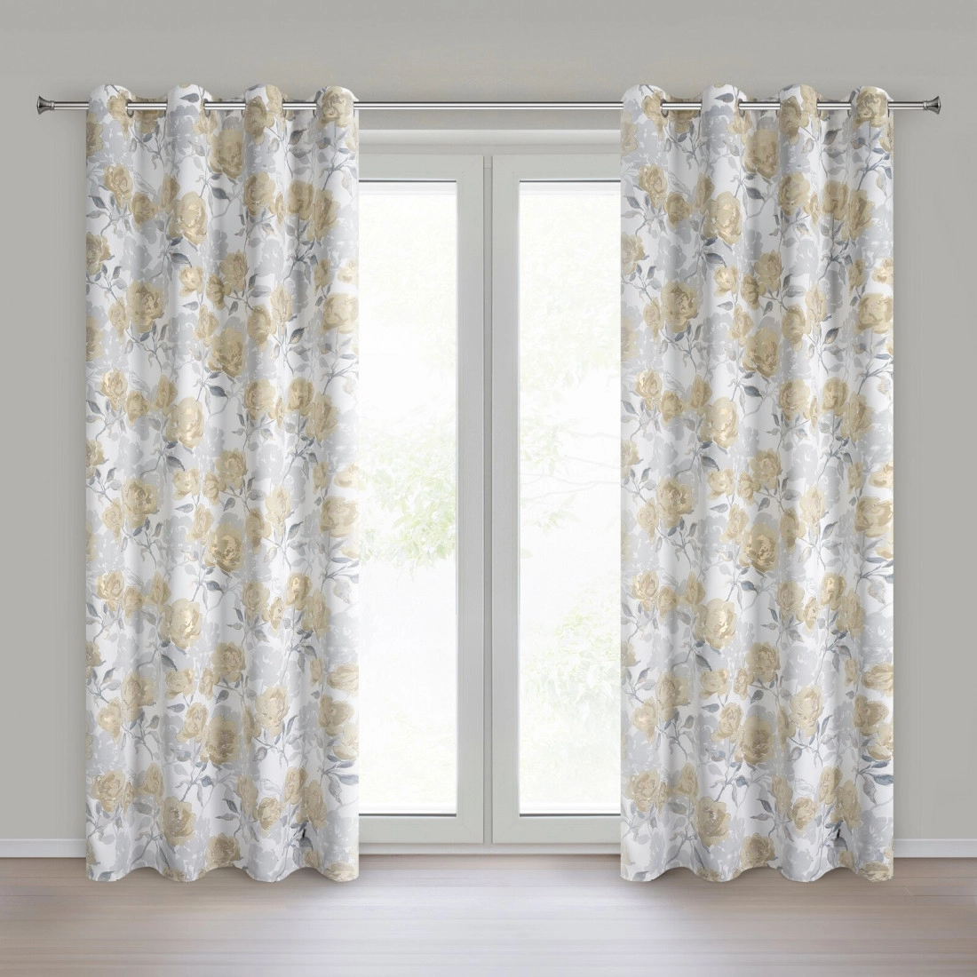 Záves 140x250 cm strieborno-horčicový zatemňovací na kovové krúžky INARI