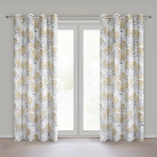 Záves 140x250 cm strieborno-horčicový zatemňovací na kovové krúžky INARI