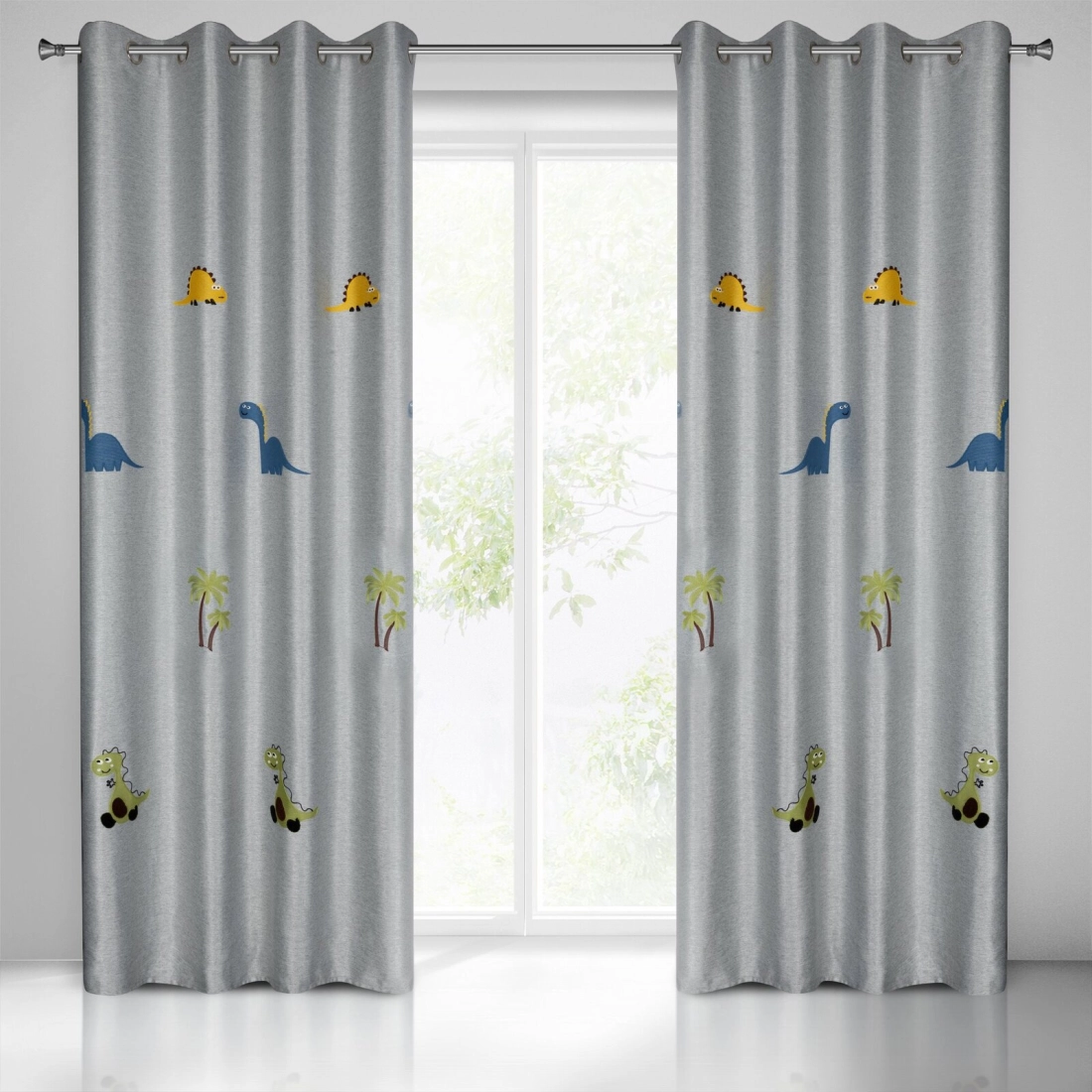 Záves 140x250 cm strieborno-zelený na kovové krúžky DINO